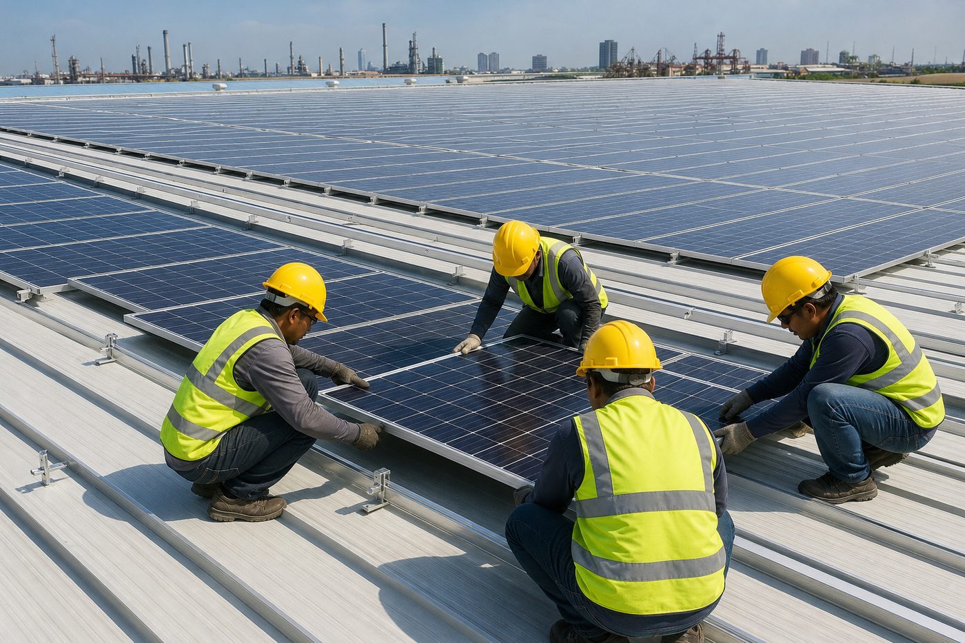 Commercial rooftop solar PV modules installed by Brothers Energy Inc.